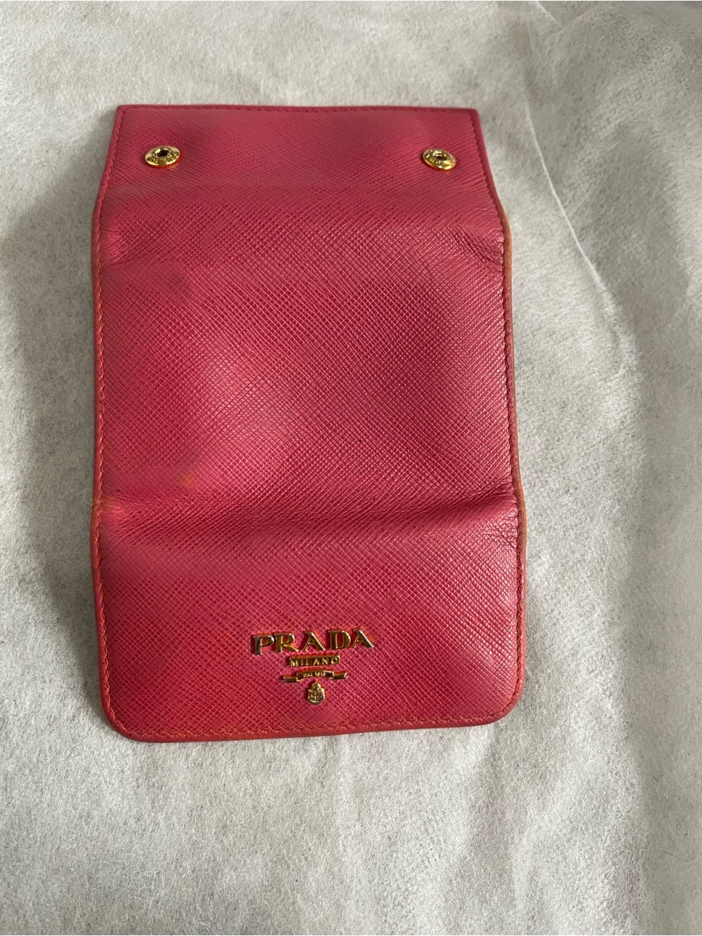 Prada Pink Saffiano Leather Compact Key Holders with Gold Logo - Picture 2 of 3